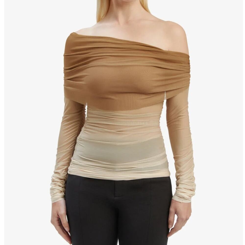 NWT Bardot Camelia Tan Ombre Camelia Mesh Off Shoulder Top • Size XS